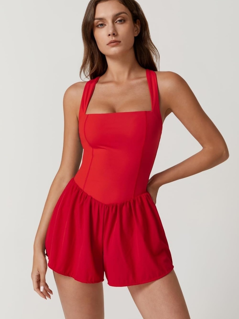 Red Square-Neck Active Romper for Women- SMALL NEW WITH TAGS